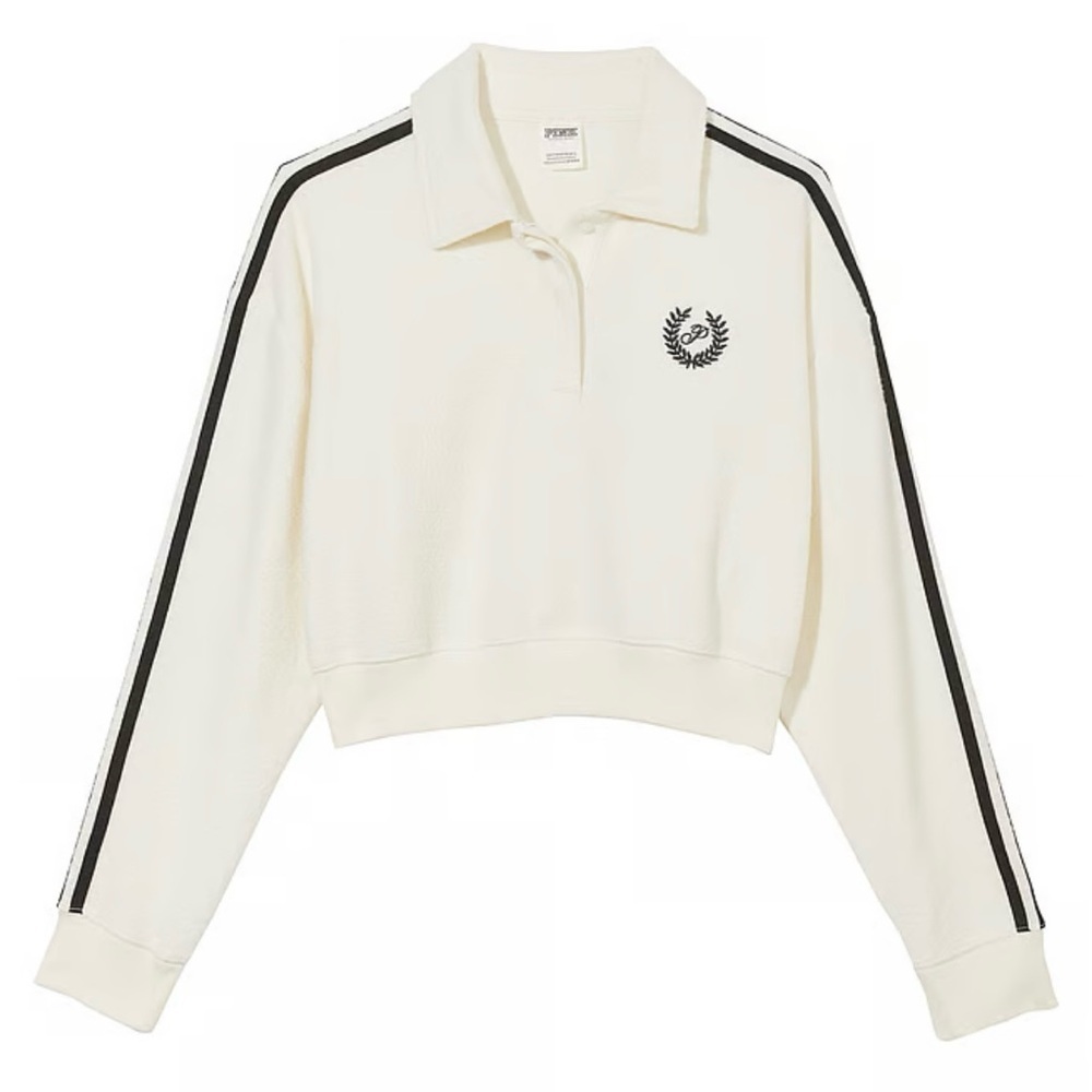 Pink Victoria Secret Cream Cropped Polo with Black Accents